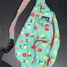 KAVU Rope Sling Bag Turquoise Citrus Print 6-10L 5-Pocket Zip Fits 11"