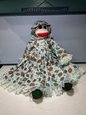 Vintage Handmade Sock Monkey Doll W/ Beautifully Detailed Handmade Clothes 21"