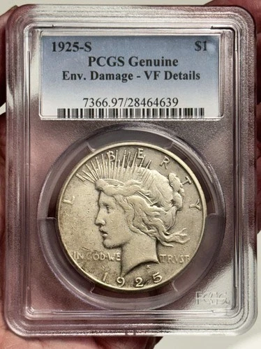 1925-S $1 Peace Dollar with XF Details, 90% Silver