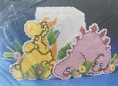 Dinosaurier Kunststoff Leinwand Nähset Caron Wonderart - Taschentuch #SM09-210 - Neu