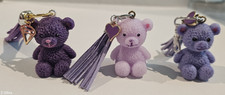 Mini Teddy Bear Plastic Keychain Charm Lot w Detachable Keyring & Tassel Pink