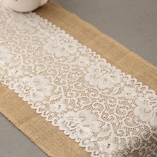 30CM*1.8M Vintage Burlap Lace Hessian Table Runner Natural Jute Wedding Deco _pu - Picture 3 of 7