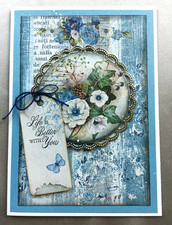 Handmade Greeting Card, Any Occasion, blue floral themed pattern , 5x7"