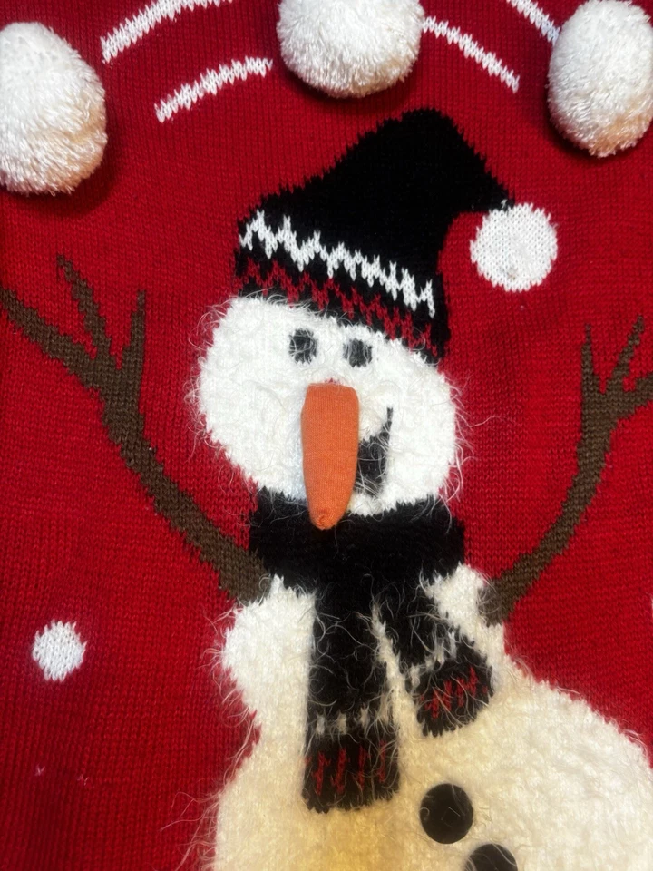 Rue 21 Womens Ugly Sweater Size Medium Winter Snowman Snow Long Sleeve Red - Image 4 of 4