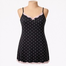 Coquette Polka Dot Stretch Slip Dress Size XL Black Pink Lace Dark Romantic Twee