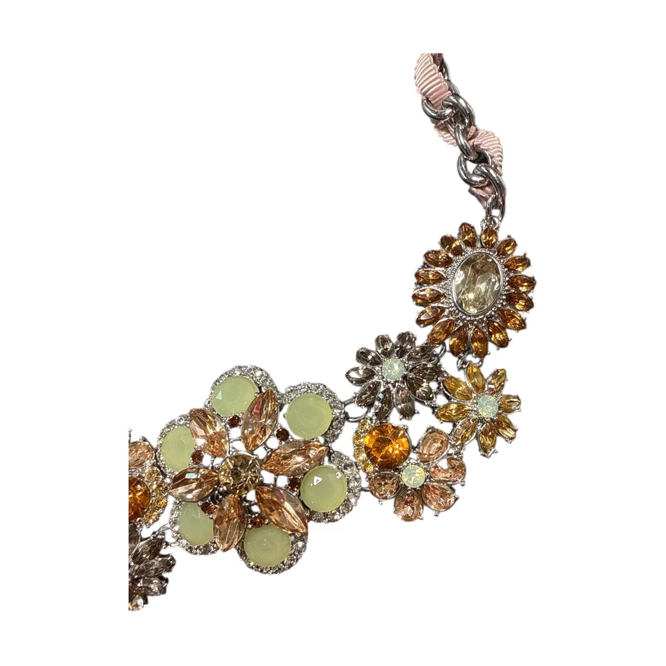 TALBOTS Gold Tone Multicolored Crystal Flower Statement Necklace T490 - Image 3 of 4