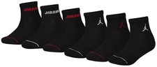 "NEW" Nike Jordan Ankle Socks - 6 Pack Black Size YTH 5Y-7Y WMN 6-10 MEN 6-8