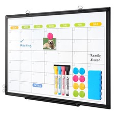 Dry Erase Calendar Whiteboard for Wall, 24" x 18" Month White Board Black
