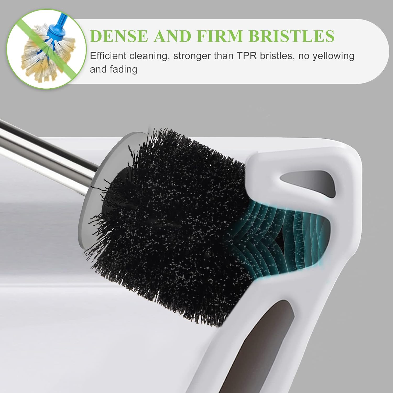Compact Toilet Brush & Holder, Stainless Steel 1 Pack, White &amp; Grey 