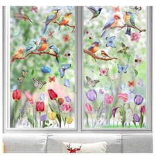 Fensterbilder Frühling Deko selbstklebend 76 Blätter Vögel Blumen