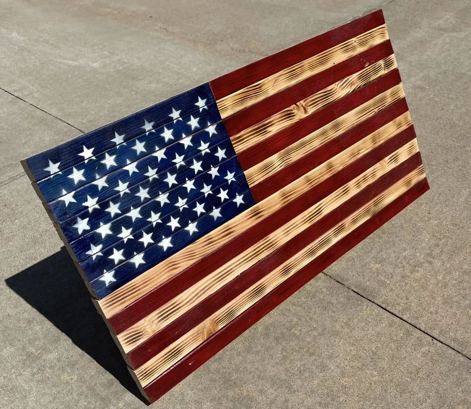 Handmade Distressed Wooden U.S. American Flag - Image 4 of 4
