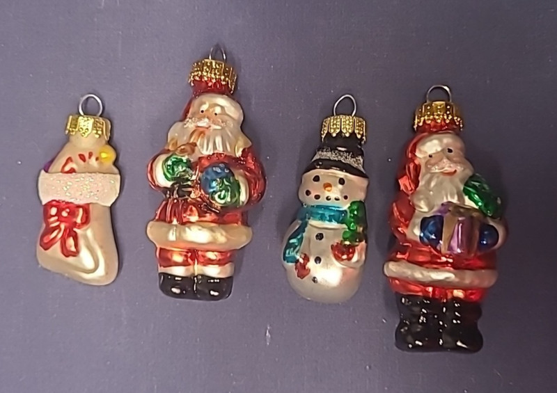 Lot f G & D Santa and 2 other Mini Ornaments Glass Vintage