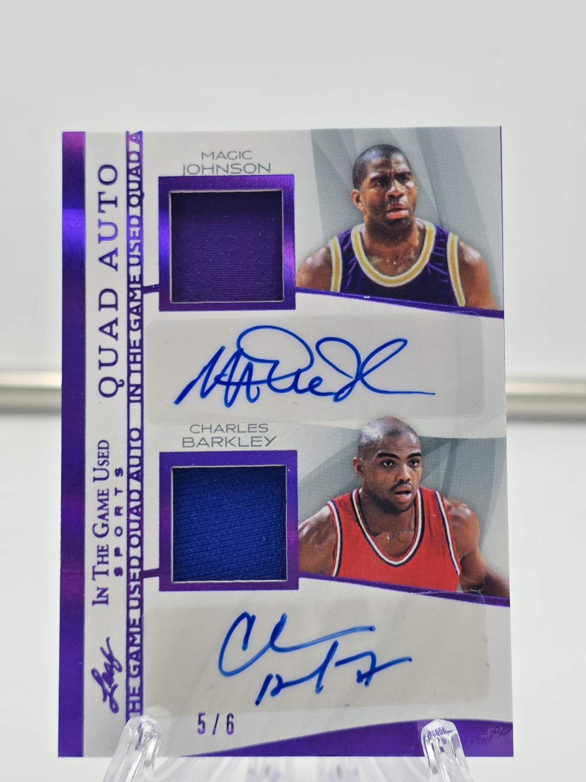 2025 Leaf In The Game Used Magic Johnson Barkley-Ewing-Rodman Quad Relic Auto /6 view 4