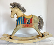 Vtg Collectible Wooden Rocking Horse Handmade Large 19  x14  Natural Mane Tail