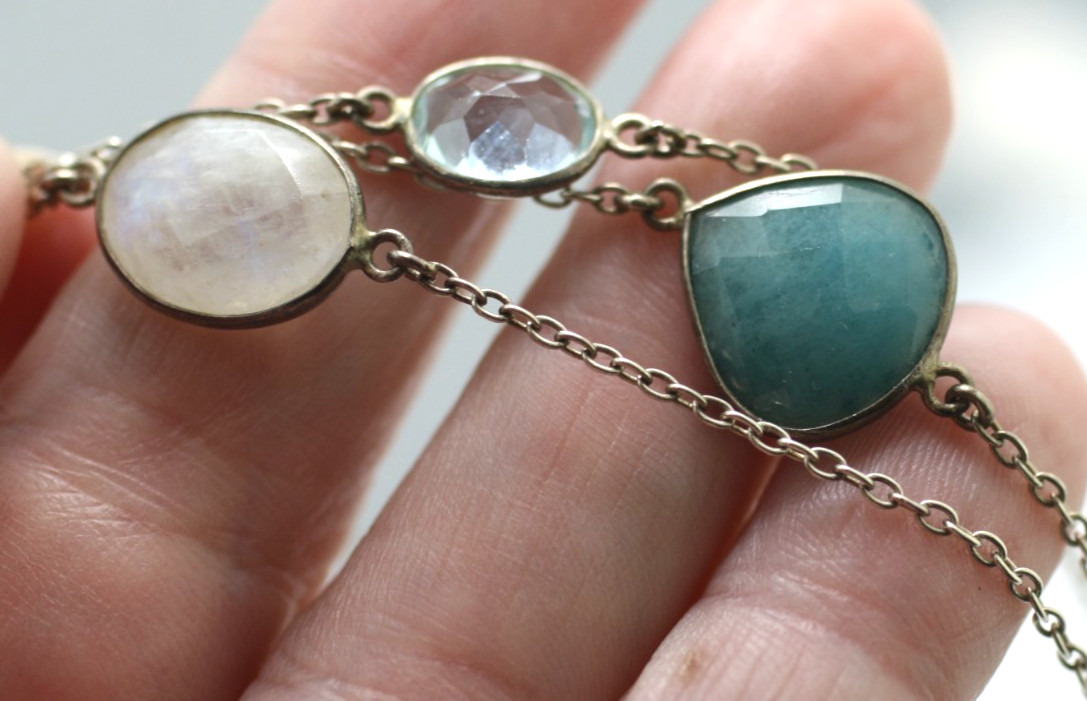 Sterling Silver Multi stone Larimar moonstone end… - image 7