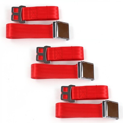 Ford 1949 - 1951 Airplane 2pt Red Lap Bench Seat Belt Kit - 3 Belts SafTboy rod