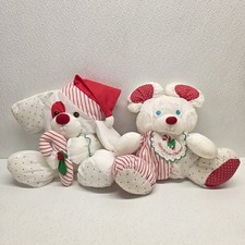 Vintage Fisher Price Christmas Puffalump Nylon Plush Lot Of 2 Mouse And Dog