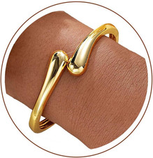 Gold Twist Cuff Bangle Bracelet Adjustable Chunky Bracelet for Women Teens