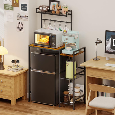 Mini Fridge Stand with Storage Shelves, Kitchen Bakers Rack, Coffee Bar, Microwa