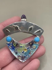 Vintage Kathy R Simonds Signed Sterling Silver 14K Gold Abstract Pin 2.3” Brooch