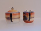 Vintage Japan Noritake Hand Painted Landscape Scene Creamer And Sugar Set — photo 2