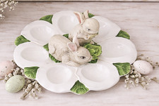 Dekorative Servierplatte EIERTELLER Eier Schale handbemalte Keramik Italy Ø 24cm