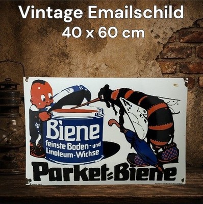 Vintage Alt Parket Biene Emaille Reklame Werbe Schild Enamel Plaque Sign