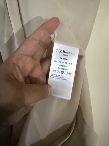 Abito LK Bennett panna seta nodo davanti Milas manica corta foderato tubino taglia 8 - Foto 4 di 6