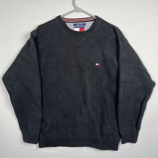 Vintage Tommy Hilfiger Sweater Men  s Large Black Heavy Cotton Knit Chunky 90s