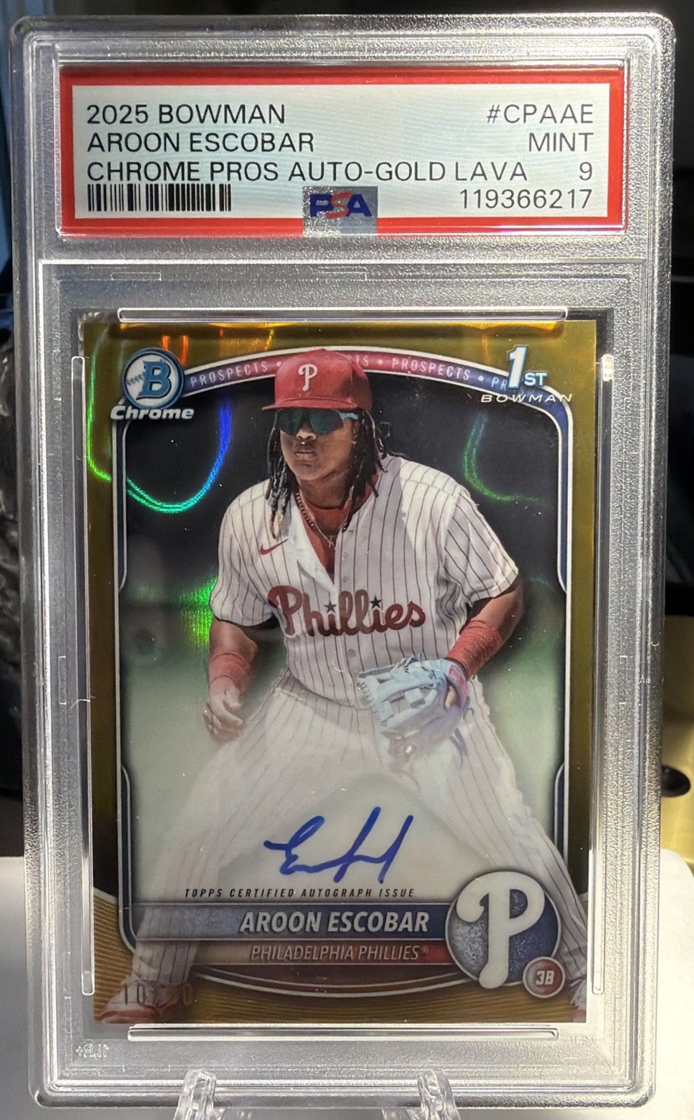 2025 Bowman -#CPA-AE Aroon Escobar 1st Chrome Gold Lava Refractor Auto 10/50 RC