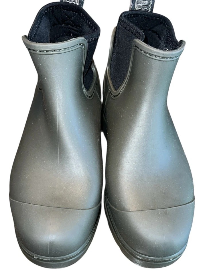 Botas de lluvia UGG para mujer talla 5 gotas botines al tobillo de goma verde plantilla de lana Foto 3 de 4