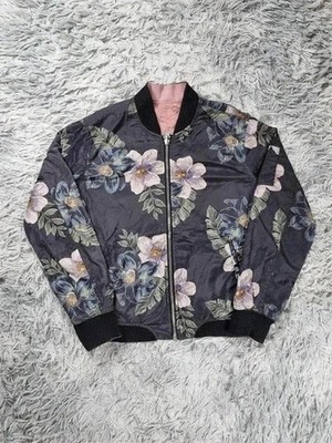 Vintage Bomberjacke geblümt schwarz & rosa Satin Größe M 90er Japanischer Stil
