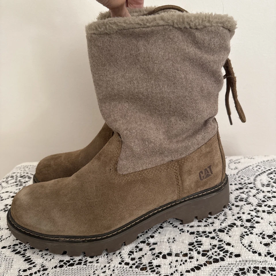 CAT Bruiser Feminino 10 Pele Amarrada Casual Trabalho Botas de Inverno Sapatos Camurça Marrom - Imagem 3 de 4