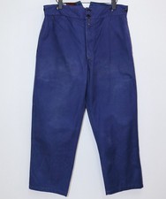French 1940s Blue Cotton Twill Buckle Back Work Chore Pants BLEU DE VERDUN W36