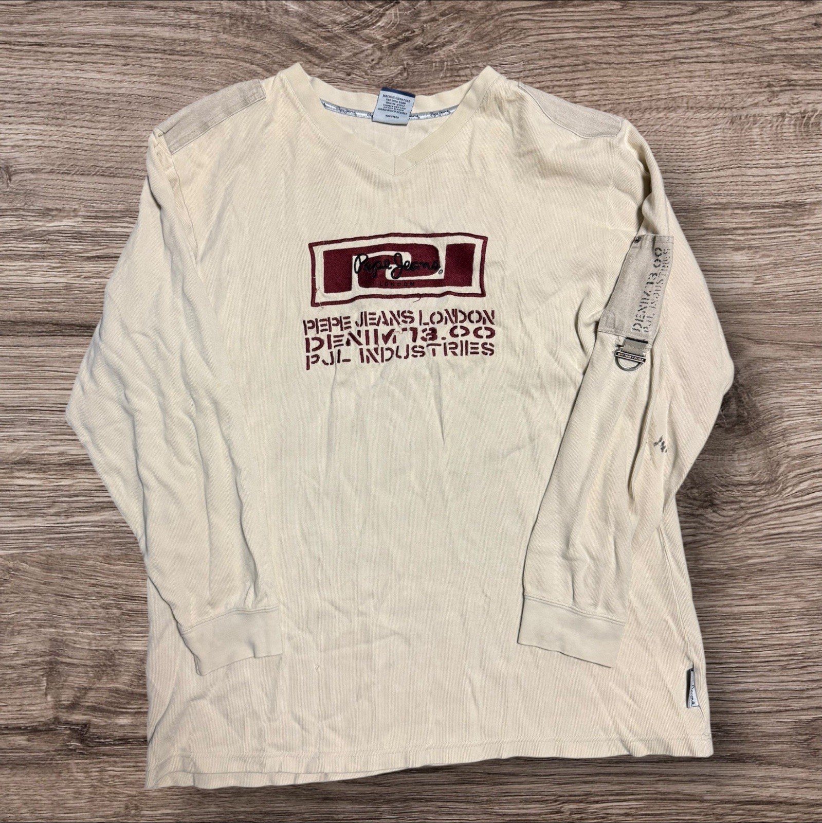 Pepe Jeans XL Long Sleeve Embroidered Logo Y2K Vintage T Shirt Distressed