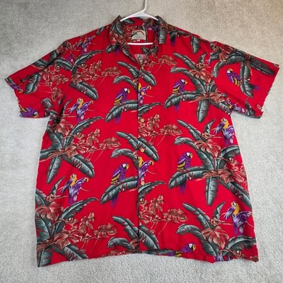 Vtg Paradise Found Mens 2XL Red Hawaiian Shirt Rayon USA Magnum