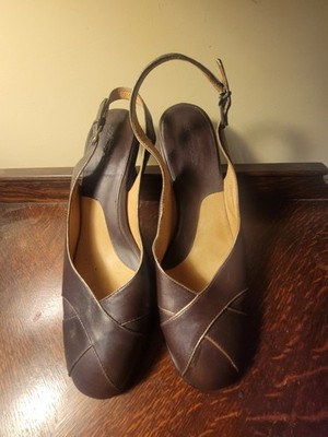 Softspots Women s Brown Leather Slingback Pumps Round Toe Shoes 12W