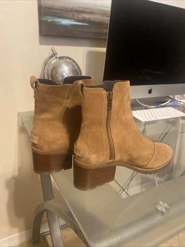 Sorel Womens Cate Waterproof Suede Lug Sole Booties Camel Brown Size 9.5 EUC - Picture 2 of 8