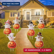Outdoor Halloween Yard Signs, 6 PCS Cute Pumpkin Ghost Halloween Yard Stakes Kid