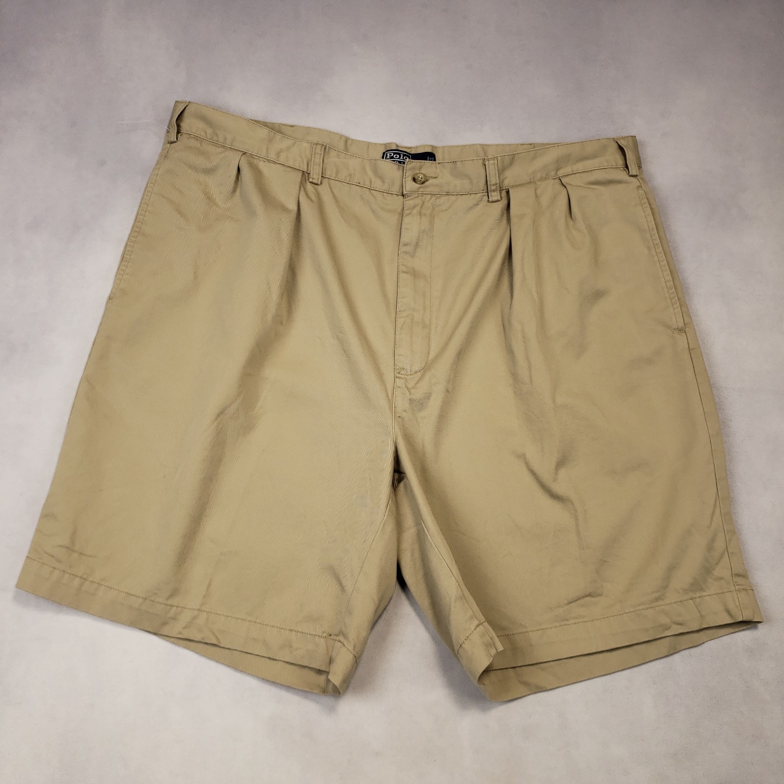 Polo Ralph Lauren Tyler Short Big Men 44B Tan Cotton Double Pleated Vintage Logo