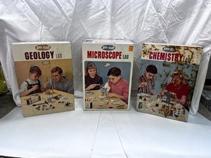 3 1960s Science Kits: Skil-Craft Chemistry & Microscope Remco Weather Station