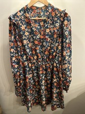 Shein Dress Women’s Size Large Green Orange Floral Long Sleeve Pullover V Neck