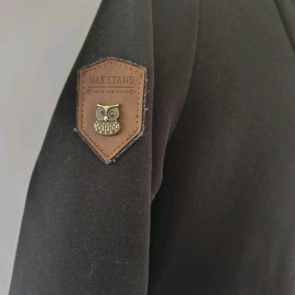 Naketano Hoodie Womens L Cowl Neck Rope Drawcord Faux Leather Heavy Weight Cozy - Image 4 of 4