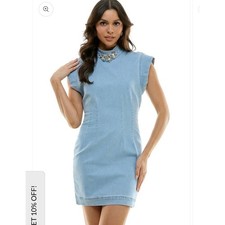 TWELVE BY Ontwelfth Rhinestone Collar Open Back Denim Mini Dress Rodeo Sz S EUC