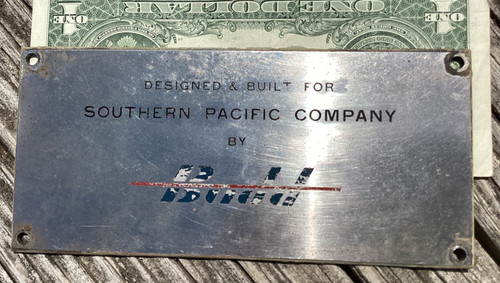 SOUTHERN PACIFIC BUDD CAR BUILDER PLATE PASSENGER CAR