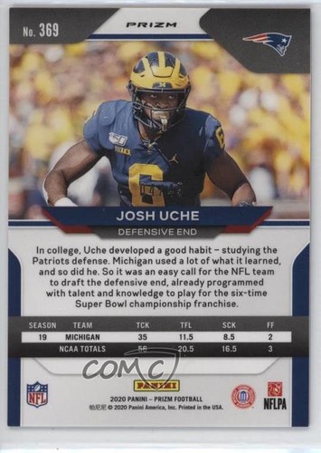 2020 Panini Prizm Rookie Purple Power Prizm 4/49 Josh Uche #369 13c1 - Picture 2 of 3