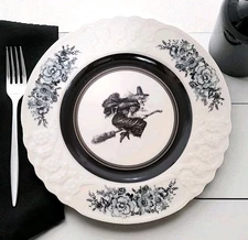 1 Williams Sonoma Spooky Soiree Witch Salad Plate 8.75" New Broom Halloween 
