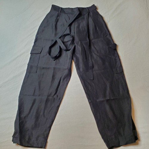 Aritzia Wilfred Women's 8 Linen Blend Ankle Cropped Cargo Pants High Rise Black - Picture 4 of 9