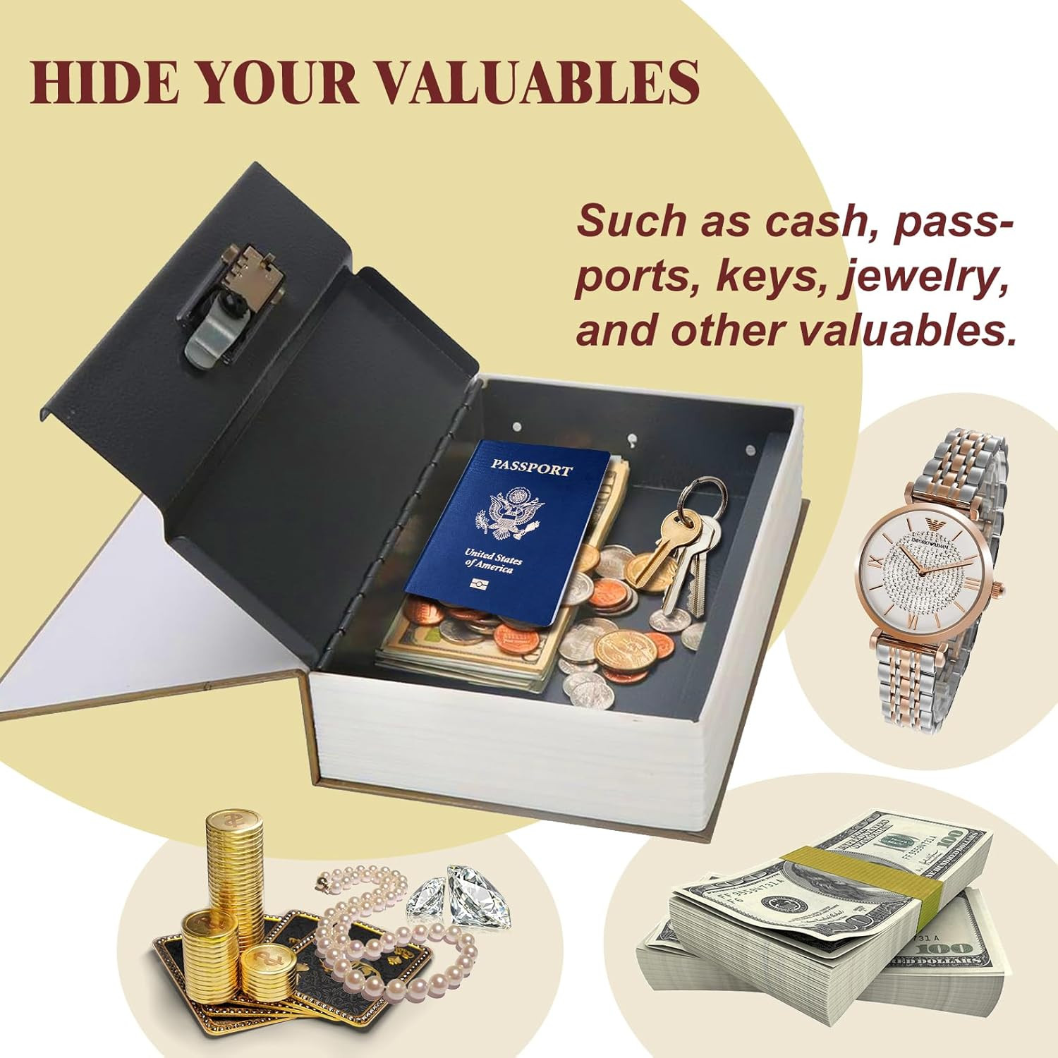 Decorative Book Safe Box with Combination Lock, Vintage Faux Book Hidden Safe fo