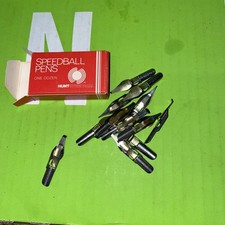 Vintage HUNT SPEEDBALL Calligraphy Pen Nibs 12 Mixed Lot Of Fine And Wide Tips